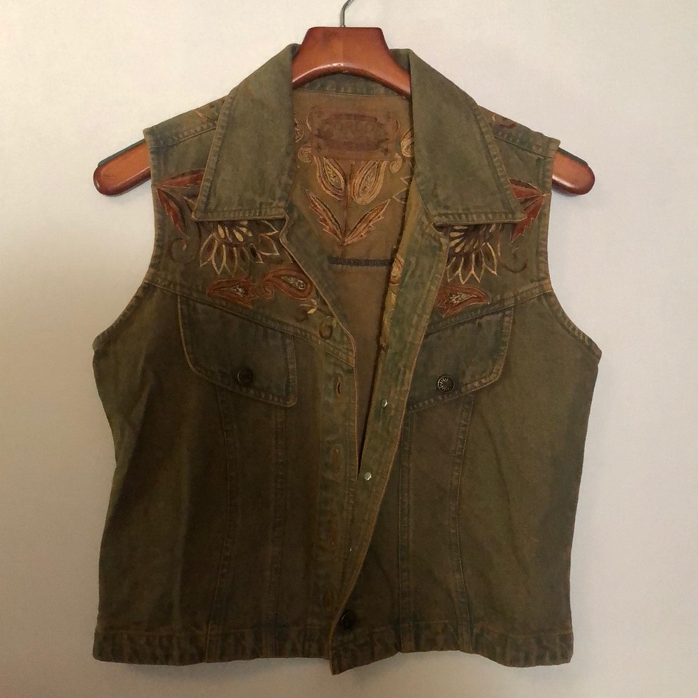 Vintage Denim Vest with Embroidery